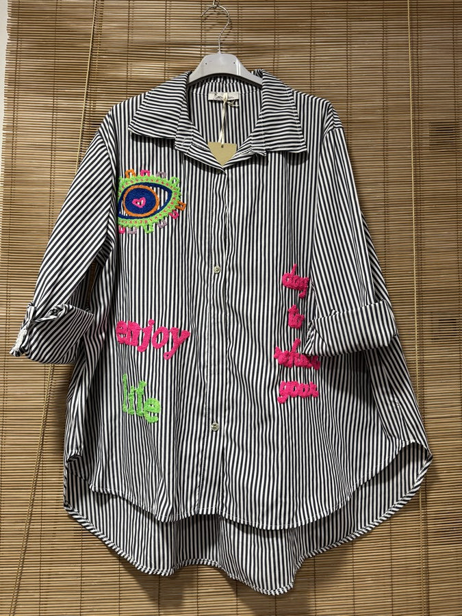 GRANDE TAILLE - Chemise rayée patchs