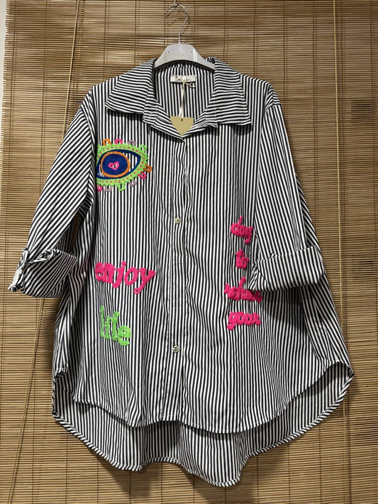 GRANDE TAILLE - Chemise rayée patchs