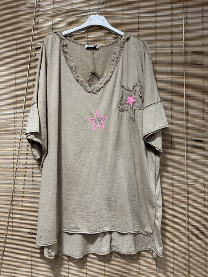 GRANDE TAILLE - T-shirt étoile beige