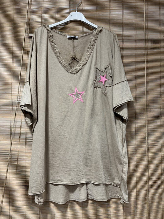 GRANDE TAILLE - T-shirt étoile beige