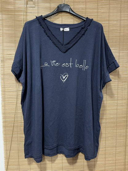 GRANDE TAILLE - T-shirt La Vie est Belle bleu marine