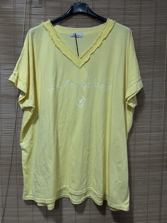 GRANDE TAILLE - T-shirt La Vie est Belle jaune