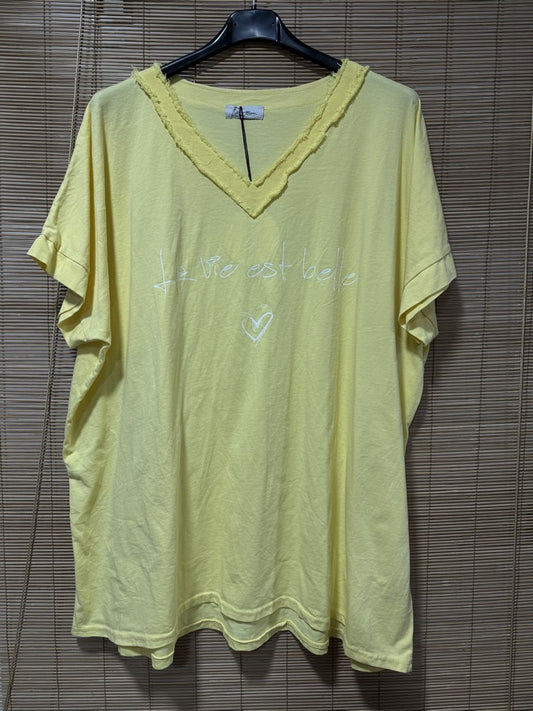 GRANDE TAILLE - T-shirt La Vie est Belle jaune