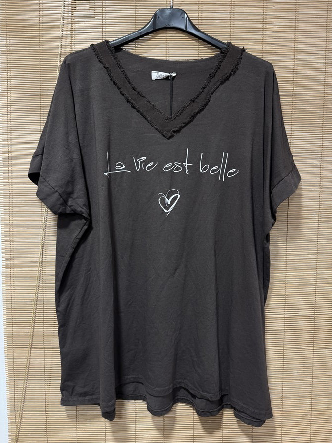 GRANDE TAILLE - T-shirt La Vie est Belle marron