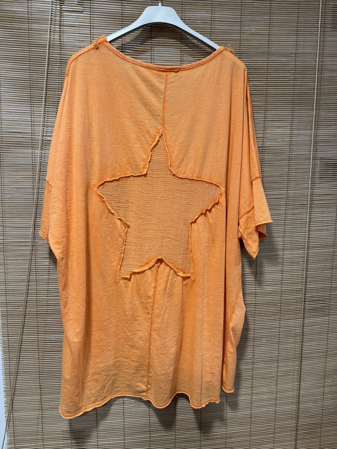 GRANDE TAILLE - T-shirt étoile orange fluo