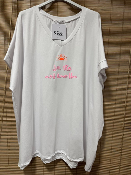 GRANDE TAILLE - T-shirt La vie est Belle soleil blanc