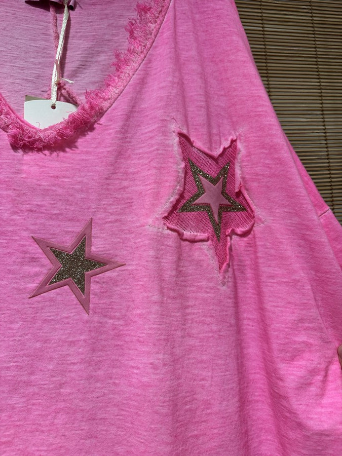 GRANDE TAILLE - T-shirt étoile rose fluo