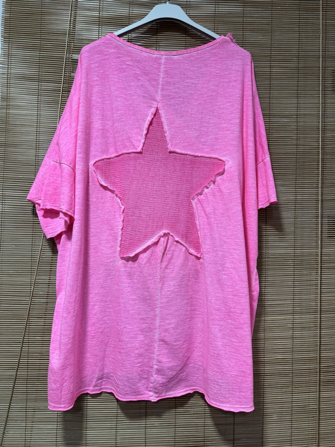 GRANDE TAILLE - T-shirt étoile rose fluo