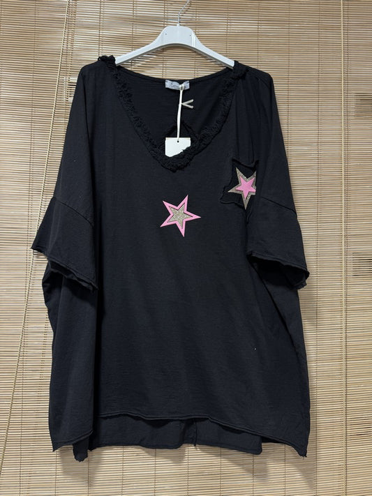 GRANDE TAILLE - T-shirt étoile noir