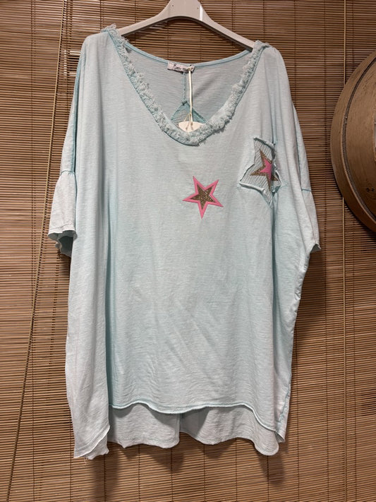 GRANDE TAILLE - T-shirt étoile orange turquoise