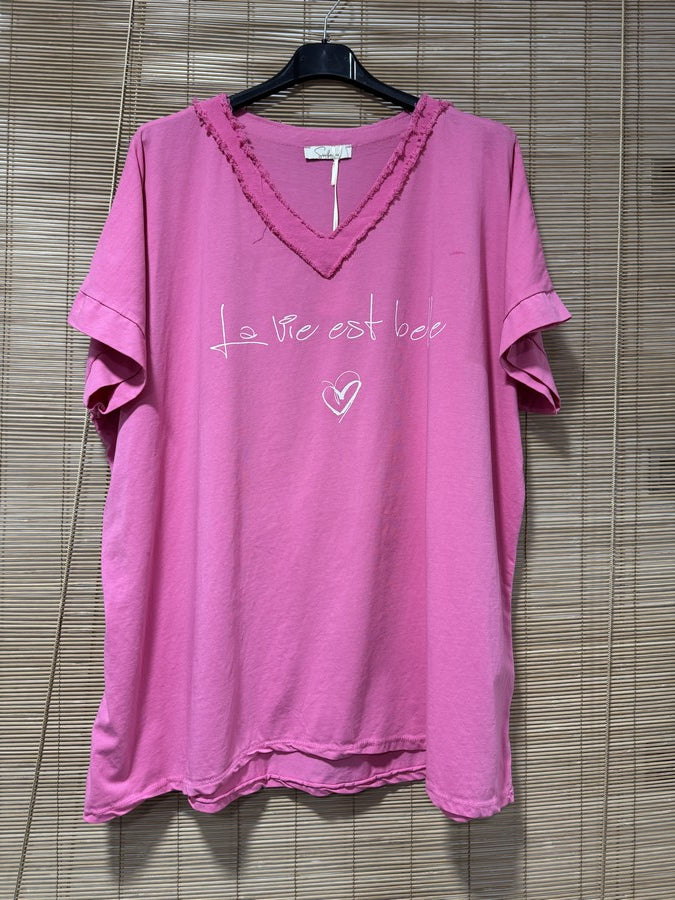 GRANDE TAILLE - T-shirt La Vie est Belle rose