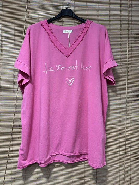 GRANDE TAILLE - T-shirt La Vie est Belle rose