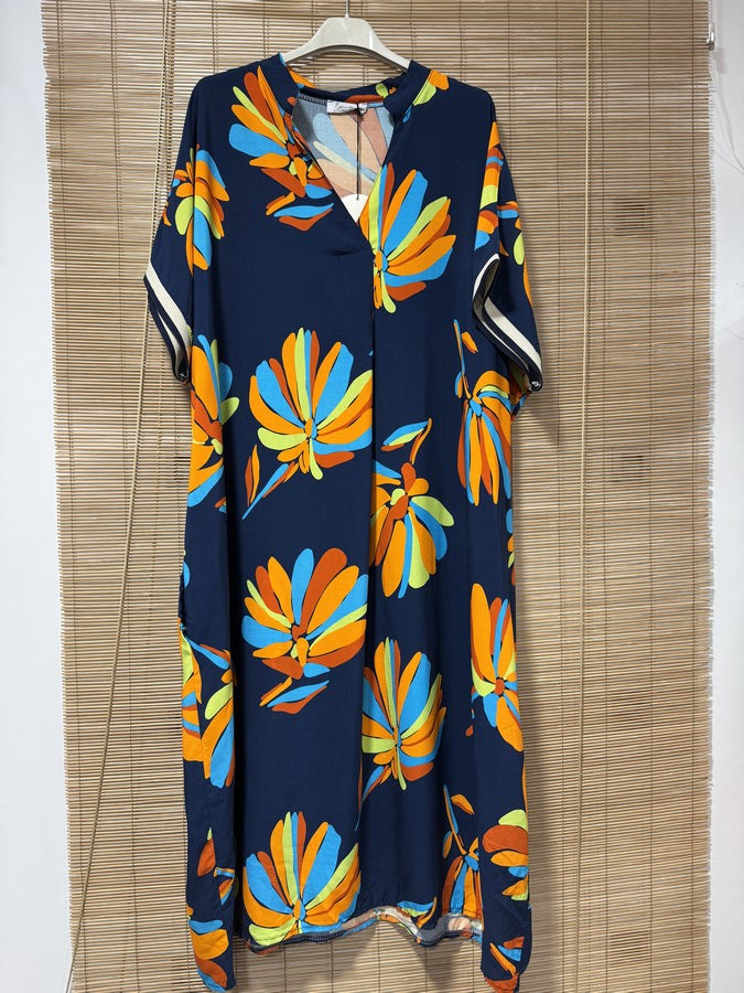 GRANDE TAILLE - Robe imprimée bleu marine
