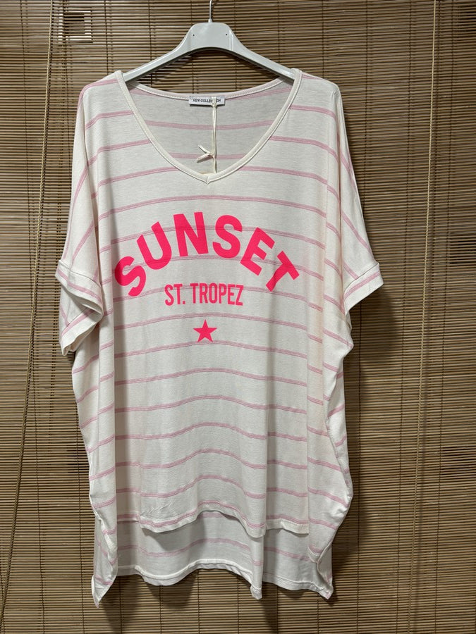GRANDE TAILLE - Tunique marinière SUNSET St Tropez rose
