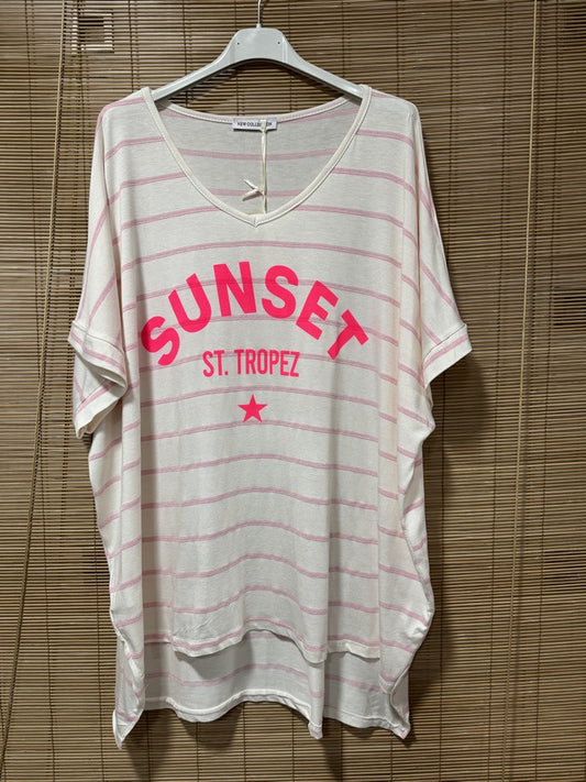 GRANDE TAILLE - Tunique marinière SUNSET St Tropez rose