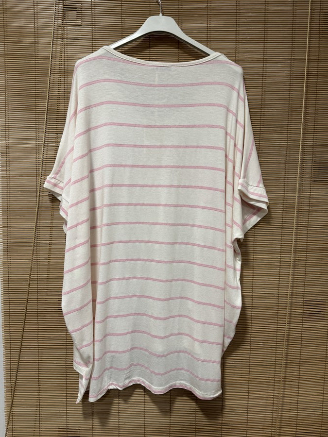 GRANDE TAILLE - Tunique marinière SUNSET St Tropez rose