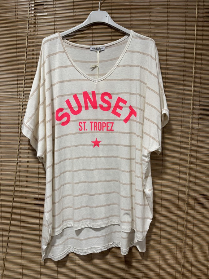GRANDE TAILLE - Tunique marinière SUNSET St Tropez beige