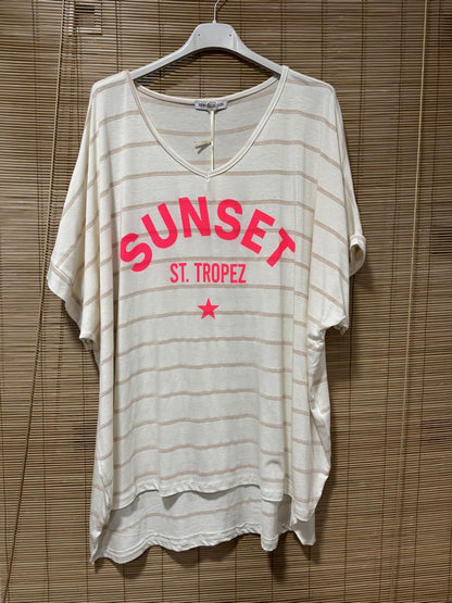 GRANDE TAILLE - Tunique marinière SUNSET St Tropez beige