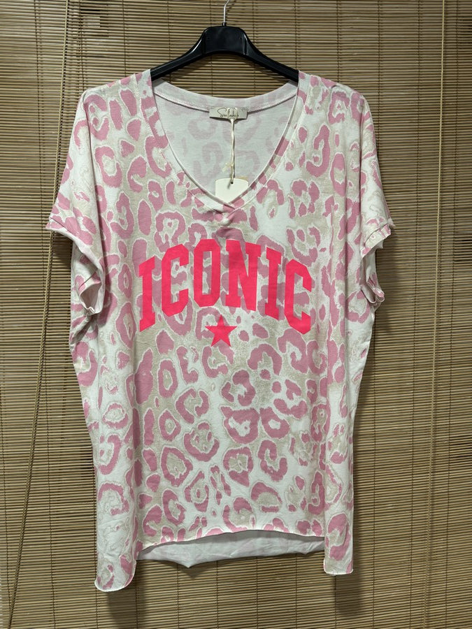 GRANDE TAILLE - T-shirt ICONIC léopard rose