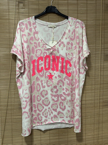 GRANDE TAILLE - T-shirt ICONIC léopard rose