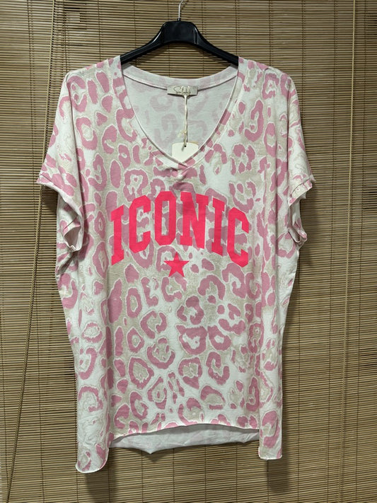 GRANDE TAILLE - T-shirt ICONIC léopard rose