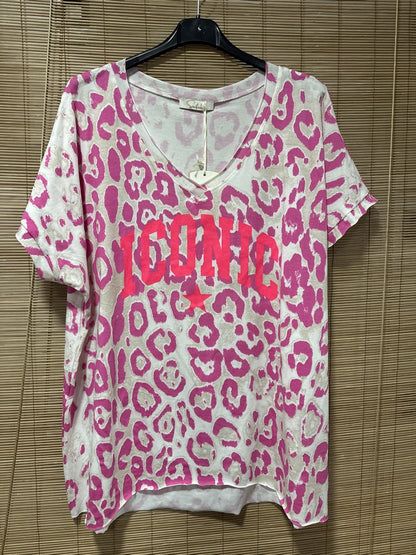 GRANDE TAILLE - T-shirt ICONIC léopard fuchsia
