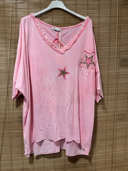 GRANDE TAILLE - T-shirt étoile rose