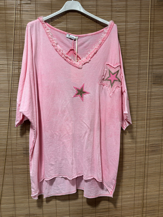 GRANDE TAILLE - T-shirt étoile rose