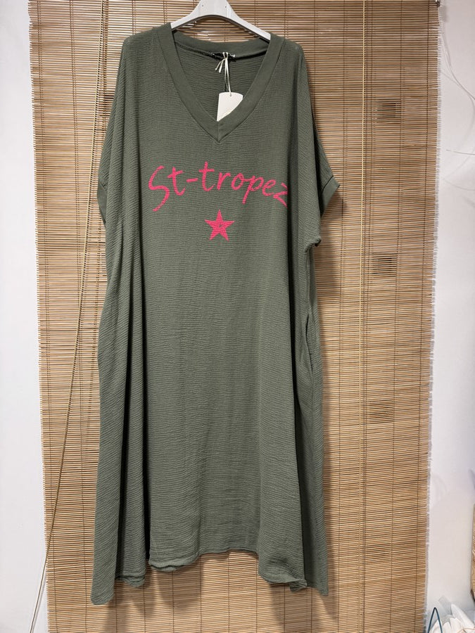 GRANDE TAILLE - Robe t-shirt St Tropez kaki