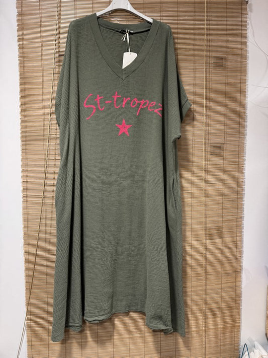 GRANDE TAILLE - Robe t-shirt St Tropez kaki
