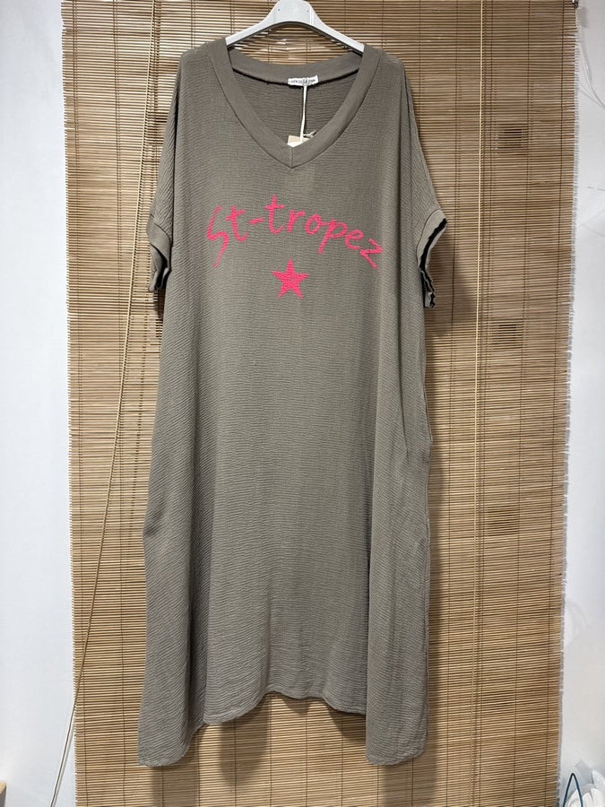 GRANDE TAILLE - Robe t-shirt St Tropez taupe