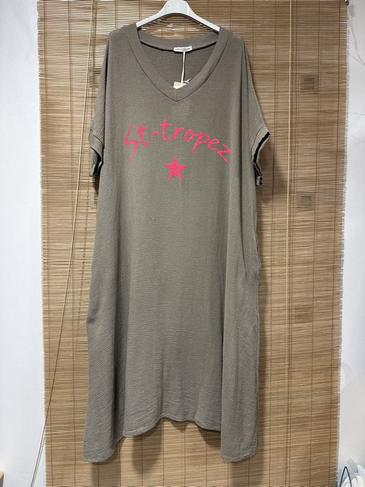 GRANDE TAILLE - Robe t-shirt St Tropez taupe