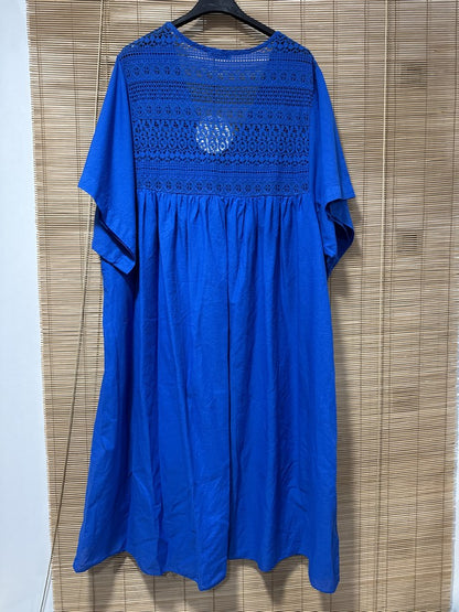 GRANDE TAILLE - Robe voile de coton broderies bleu roi