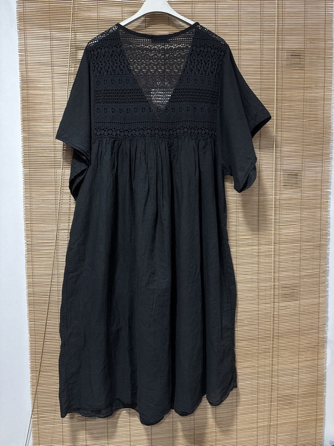 GRANDE TAILLE - Robe voile de coton broderies noire