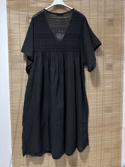 GRANDE TAILLE - Robe voile de coton broderies noire