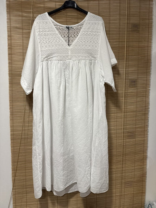 GRANDE TAILLE - Robe voile de coton broderies blanc