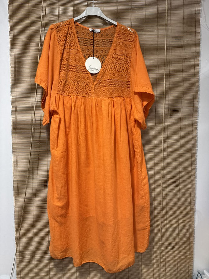 GRANDE TAILLE - Robe voile de coton broderies orange