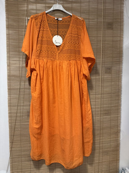 GRANDE TAILLE - Robe voile de coton broderies orange