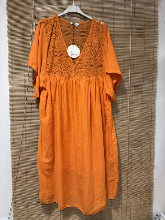 GRANDE TAILLE - Robe voile de coton broderies orange