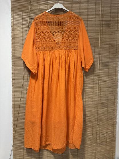 GRANDE TAILLE - Robe voile de coton broderies orange