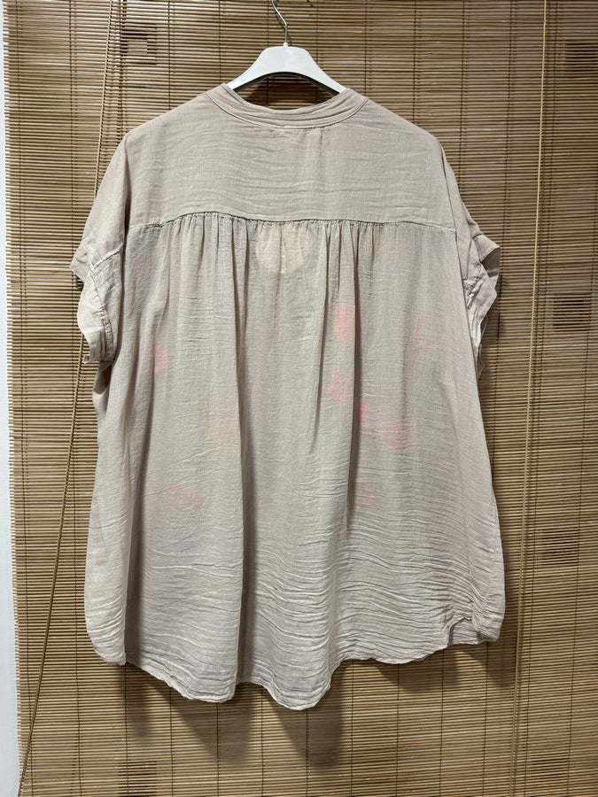 GRANDE TAILLE - Chemise voile de coton brodée fantaisie sable