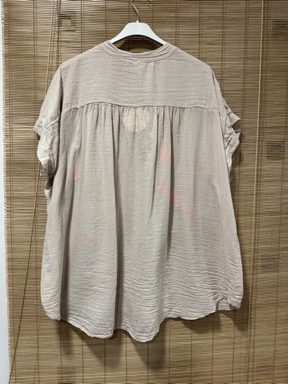 GRANDE TAILLE - Chemise voile de coton brodée fantaisie sable