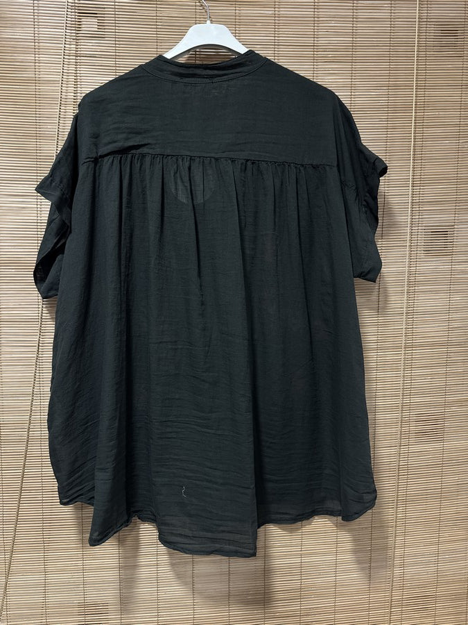 GRANDE TAILLE - Chemise voile de coton brodée fantaisie noire