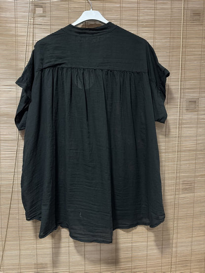 GRANDE TAILLE - Chemise voile de coton brodée fantaisie noire