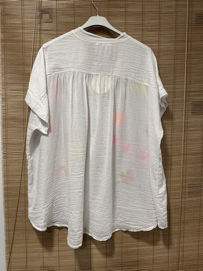 GRANDE TAILLE - Chemise voile de coton brodée fantaisie blanche