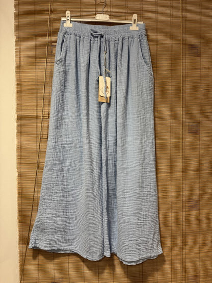 GRANDE TAILLE - Pantalon gaze de coton bleu ciel