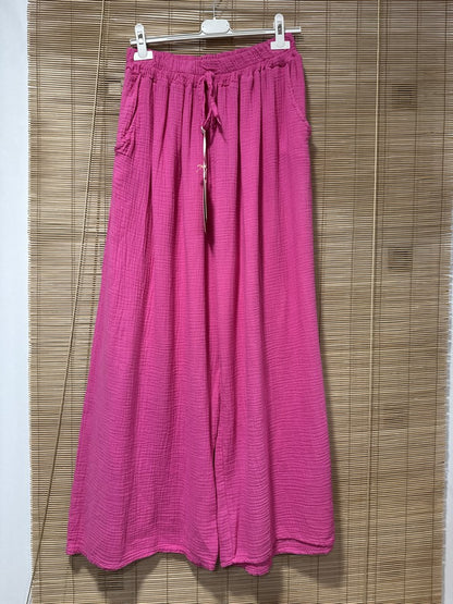 GRANDE TAILLE - Pantalon gaze de coton fuchsia