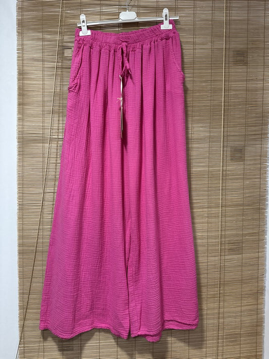 GRANDE TAILLE - Pantalon gaze de coton fuchsia
