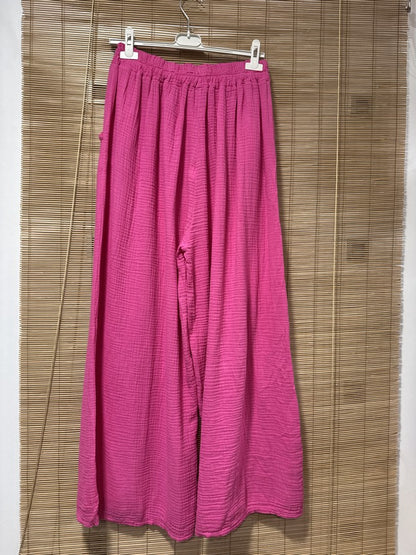 GRANDE TAILLE - Pantalon gaze de coton fuchsia