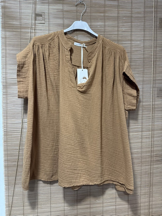 GRANDE TAILLE - Blouse gaze de coton camel